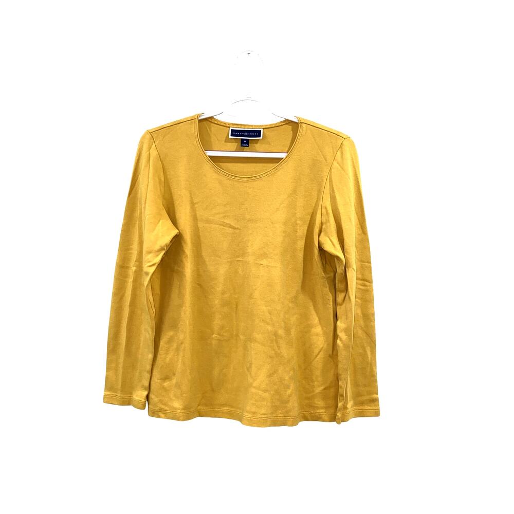 Karen Scott Women's Long Sleeve Scoop Neck T-Shirt Mustard Yellow Size M